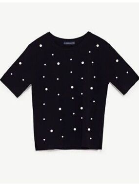 Zara Black Knit Faux Pearl Accents size Large
